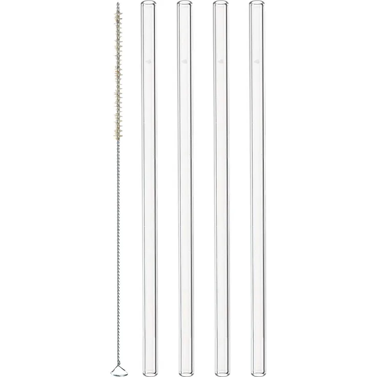 LEONARDO HOME 020855 Glas Strohhalme Ciao, 4-er Set, Länge 20 cm, wiederverwendbar, inkl. Bürste zur Reinigung transparent