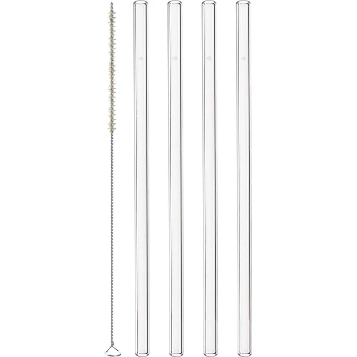 LEONARDO HOME 020855 Glas Strohhalme Ciao, 4-er Set, Länge 20 cm, wiederverwendbar, inkl. Bürste zur Reinigung transparent – Bild 1