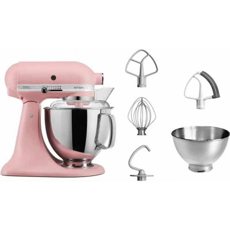 KitchenAid Artisan 5KSM175PSEDR Küchenmaschine mit Direktantrieb 300W, 4,8 L Edelstahlschüssel, inkl. 3 L polierte Schüssel, Spritzschutz, 10 Geschwindigkeiten, dried rosa, altrosa, Serie: 5KSM175PS – Bild 3