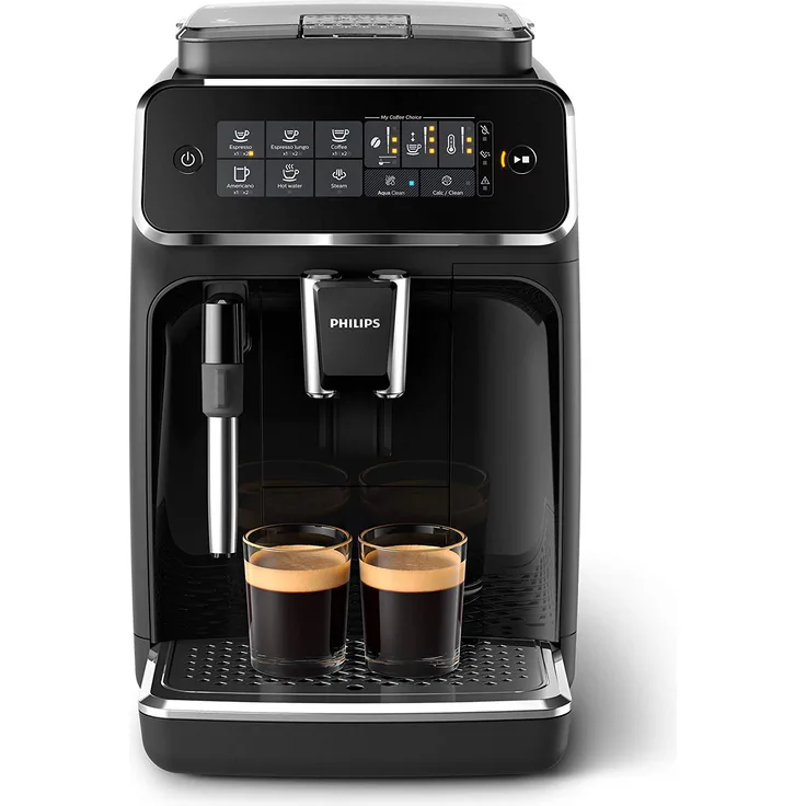 Philips 3200 Serie EP3221-40 Kaffeevollautomat, 4 Kaffeespezialitäten, Schwarz-Klavierlack-schwarz, mit Milchsystem und integriertem Mahlwerk