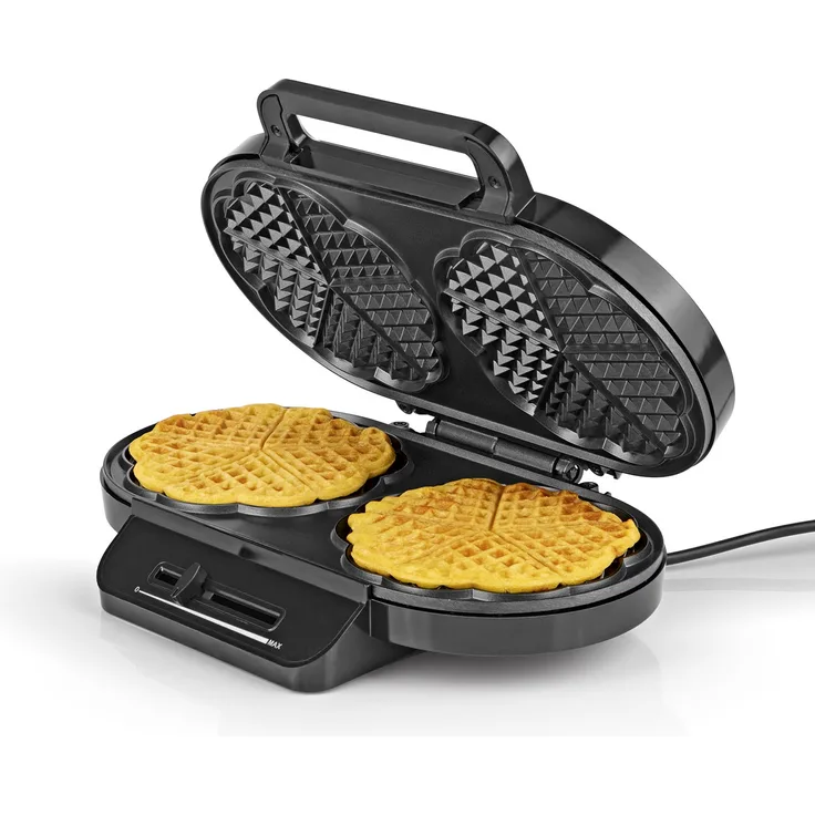 MAXXMEE Doppel-Waffeleisen für Herzwaffeln, edelstahl-schwarz