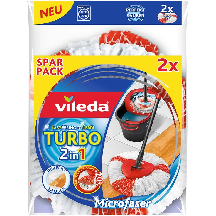 Vileda Turbo 2in1 EasyWring&Clean Ersatzkopf im Doppelpack, Mopköpfe für die Komplettsets, 2 Stück – Bild 1