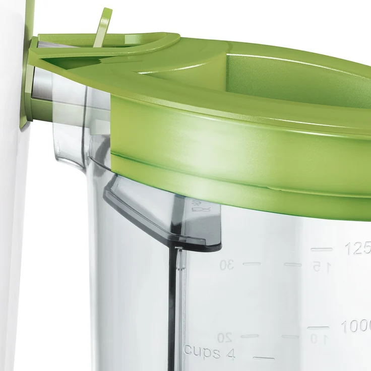 Bosch MES25G0 Entsafter VitaJuice 2 700 W, XL-Einfüllschacht, Edelstahl-Microfilter-Sieb, Ausgießer mit DripStop, weiß - apfelgrün – Bild 2