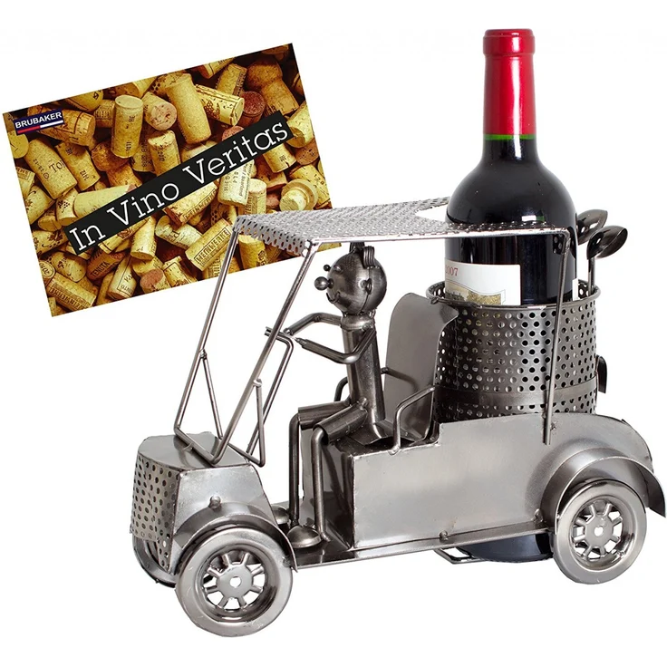 BRUBAKER Flaschenhalter Golfer in einem Golfcar Metall Skulptur Geschenk mit 