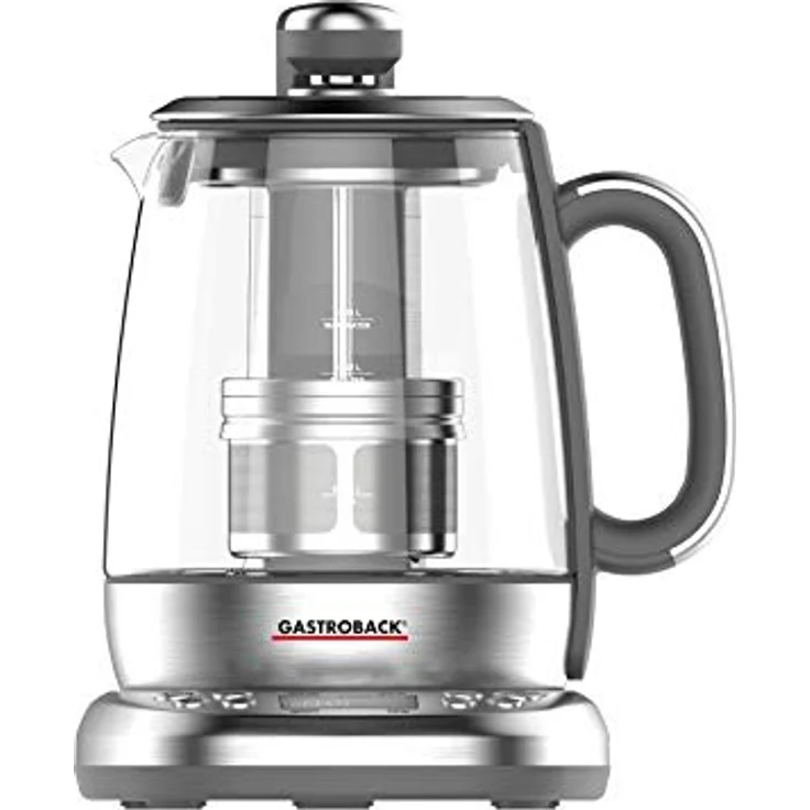 GASTROBACK 42440 Design Automat Advanced Plus, Automatischer Tee? und Wasserkocher (2 in 1), 24-Stunden-Einschalt-Timer, Edelstahl-Teefilter, 1,5 Liter Glasbehälter, 2.000 Watt, Glas, silber – Bild 1