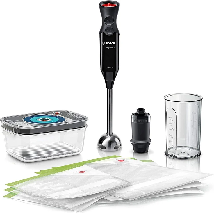 Bosch ErgoMixx Stabmixer MS6CB61V1, 1000 W, Vakuum-Frischhaltesystem, 12 Stufen, schwarz – Bild 1