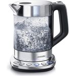 Arendo Edelstahl Glas Wasserkocher mit Basisstation Solid Control, 2200W, 1,5 L, Warmhaltefunktion , silber