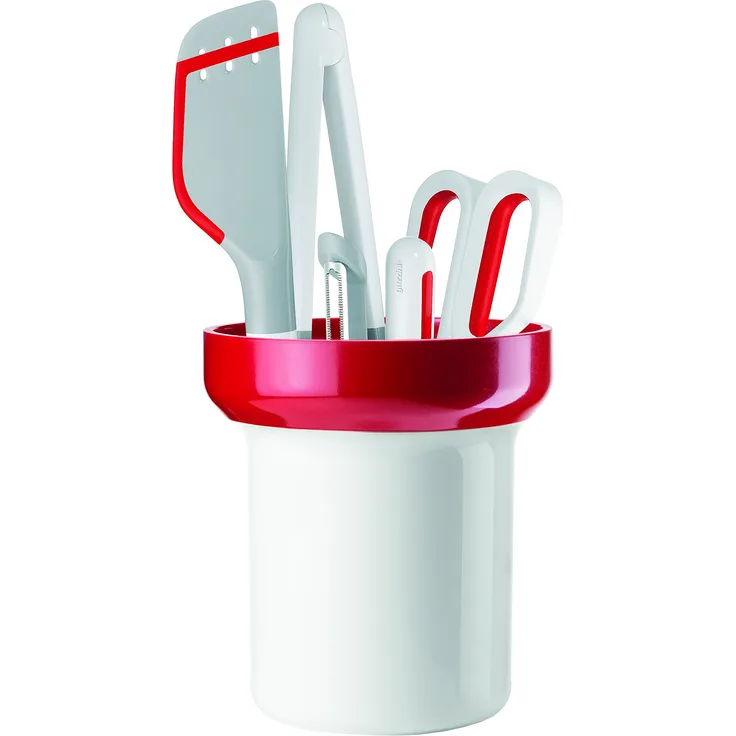 Guzzini Fratelli Kitchen Active Design, Set aus 5 Küchengeräten mit Abtropfkorb, SAN|PA|PA + FV|TPR|PMMA|Stainless Steel|Magnets