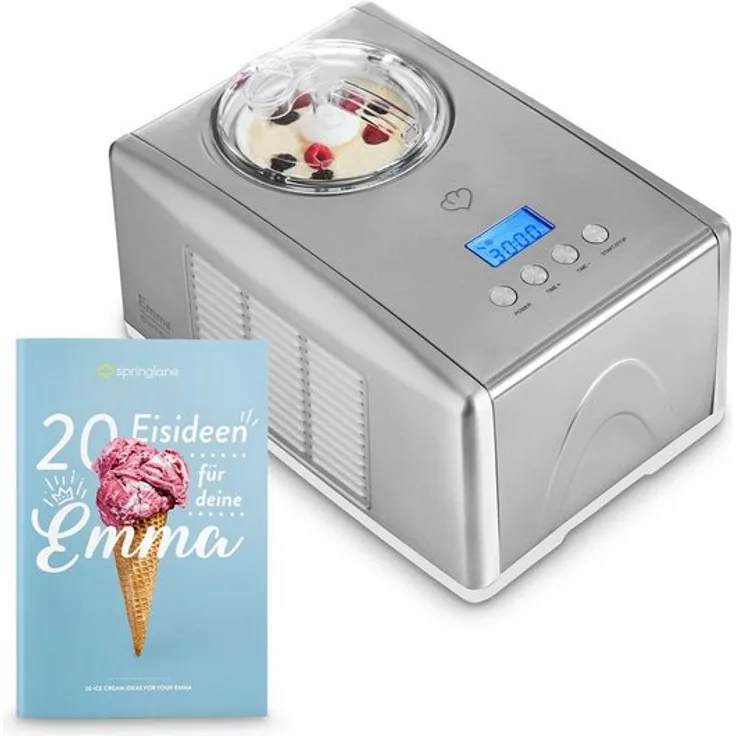 Springlane Eismaschine mit Kompressor Emma, inkl. Rezeptheft, 1,5 l, 150 W, Silber