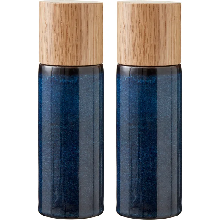 Bitz Salz- und Pfeffermühle aus Steingut, Keramikmahlwerk, von Hand glasiert, blau
