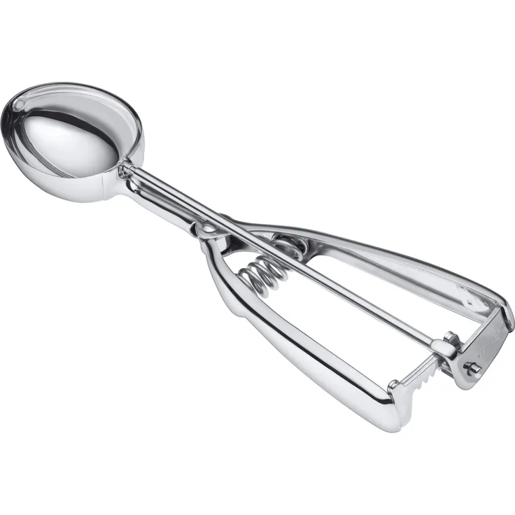 Silit Eisportionierer Edelstahl 22,5 cm, Eislöffel mit Auswerfer, Portionierer für ovale Eiskugeln, Reis, Melonenkugeln, Keksteig