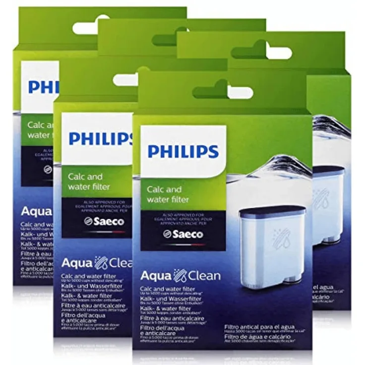 5 x Saeco AquaClean Kalk- und Wasserfilter, kompatibel mit Philips und Saeco Vollautomaten mit AquaClean-Aufkleber