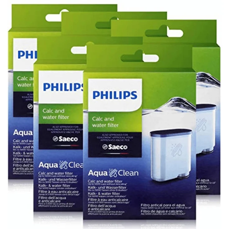 5 x Saeco AquaClean Kalk- und Wasserfilter, kompatibel mit Philips und Saeco Vollautomaten mit AquaClean-Aufkleber