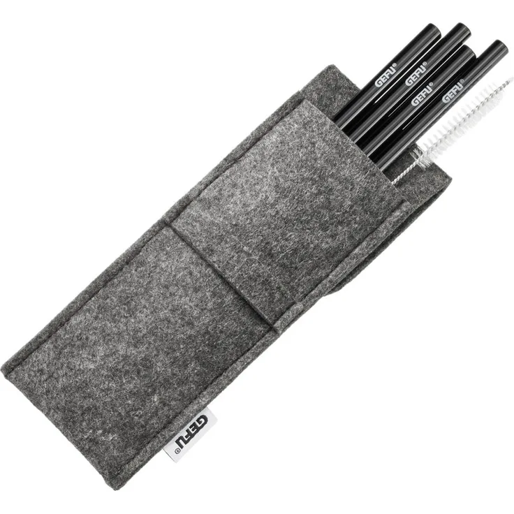 Gefu Glastrinkhalm Future, Mehrweg Trinkhalm, 4er Set, Glas, Schwarz, 18 cm, 89490