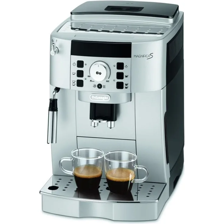 De'Longhi ECAM 22.110.SB Magnifica S Kaffeevollautomat mit Milchaufschäumdüse für Cappuccino und integriertem Mahlwerk, mit Espresso Direktwahltasten und Drehregler, 2-Tassen-Funktion, 1,8 Liter Wassertank, silber