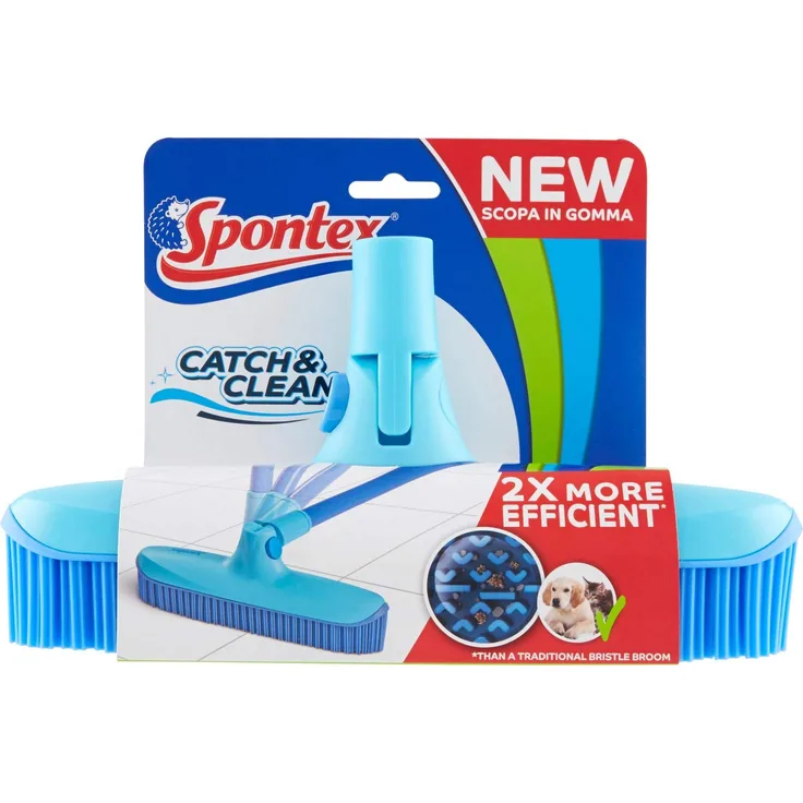 Spontex Catch & Clean Kehrbesen-Ersatzkopf mit Gummiborsten, flexibel, hygienische und effiziente Reinigung für alle Bodenbeläge, 1 Stück