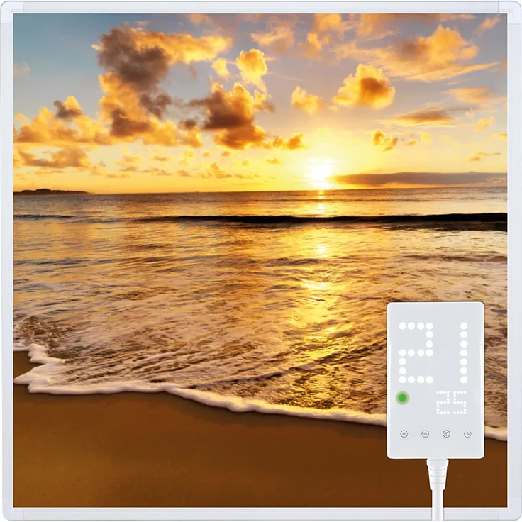 Heidenfeld HF-HP105 Infrarotheizung bedruckt Heizkörper Flachheizung Heizpaneel bis 720W (400 Watt Strand1), Infrarotheizung