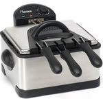 Bestron Family Fritteuse Cool Zone, 3 Frittierkörbe, 4 Liter, Für 1,5 kg oder 2x750 g Frittiergut, Sichtfenster, 2000 W, Edelstahl