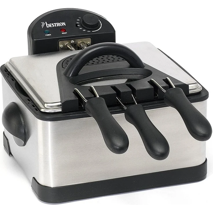 Bestron Family Fritteuse Cool Zone, 3 Frittierkörbe, 4 Liter, Für 1,5 kg oder 2x750 g Frittiergut, Sichtfenster, 2000 W, Edelstahl – Bild 1