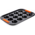 Le Creuset Antihaft Mini-Muffinform, Für 12 Stück (Ø 4,5 cm), PFOA-frei, Sauerteigbeständig, Aus Karbonstahl gefertigt, Anthrazit-Orange