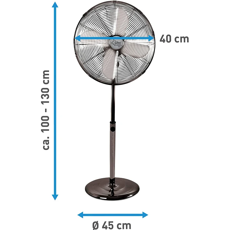 Ventilator Leise | Standventilator CoolBreeze 4000 | 40 cm Durchmesser, 50 Watt | Stand Fan Windmaschine Metall Chrom | für Bett, Schlafzimmer, Büro, Wohnung, Balkon, Terrasse | von SUNTEC – Bild 4