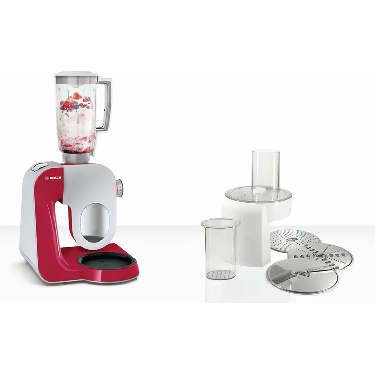 Bosch MUM58720 CreationLine Küchenmaschine mit Planetenrührwerk 1000 W, 3,9 Schüssel, 7 Geschwindigkeiten, Patisserie-Set, Standmixeraufsatz, Durchlaufschnitzler mit 3 Scheiben, deep red, Serie: MUM5 – Bild 3