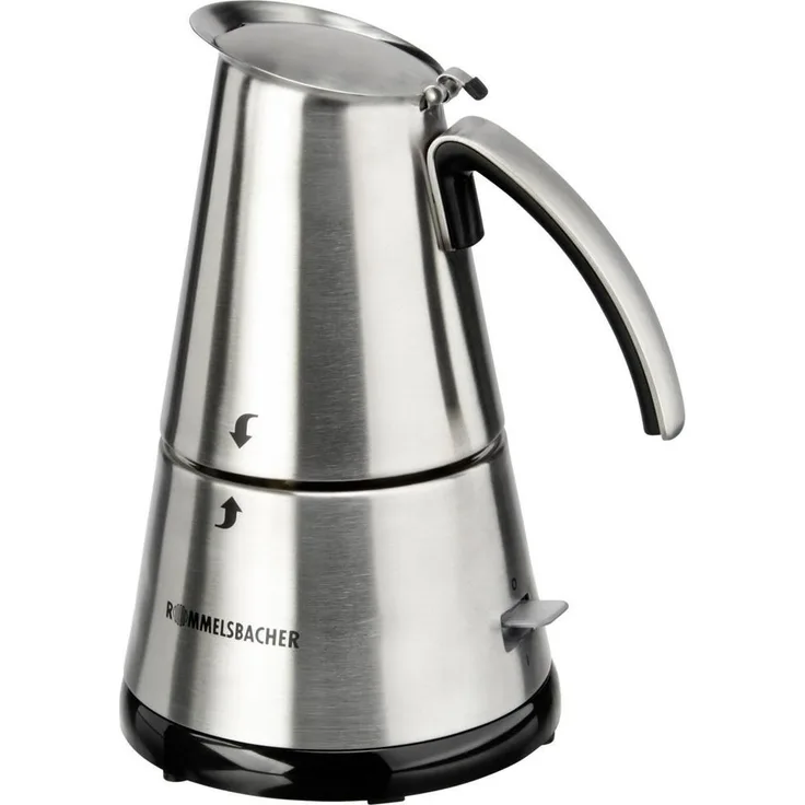 Rommelsbacher EKO 364-E Espressokocher elektrisch (2-4 Tassen, 250ml Füllmenge, 2 Edelstahl-Filtereinsätze, Abschaltautomatik, Sicherheitsventil, Ein-Ausschalter, 365 W) Edelstahl