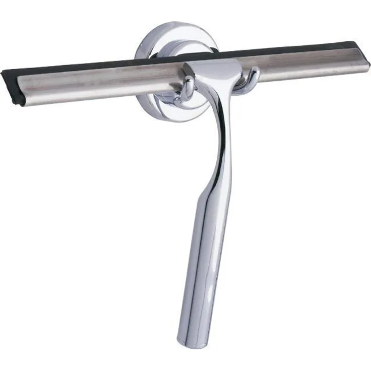 WENKO 16700100 Badezimmerwischer Terni, Duschabzieher mit Ersatzlippe, Metall, 24.5 x 16.5 cm, Chrom