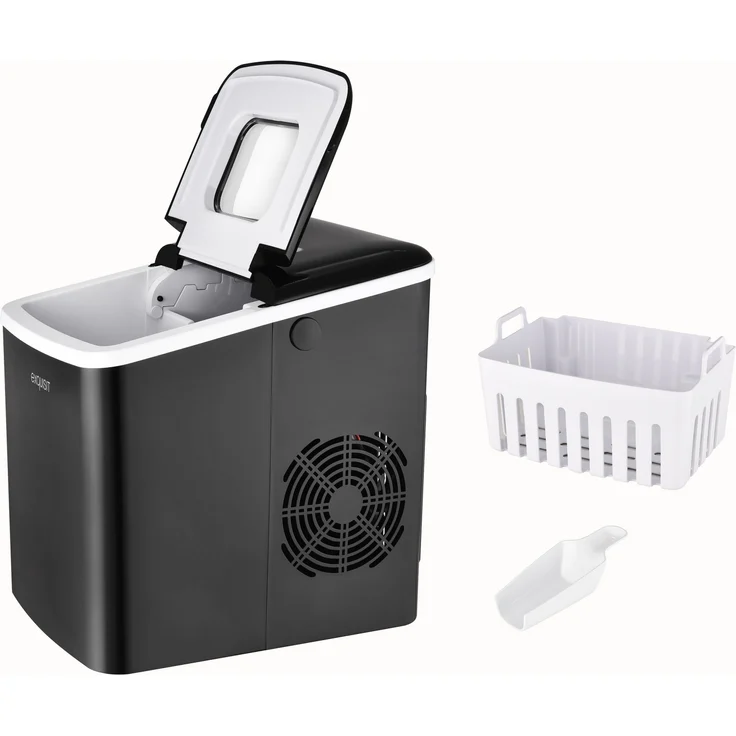 Exquisit EM 6002 Eiswürfelmaschine, 2 einstellbare Eiswürfelgrößen, Sichtfenster, 1,8 L Wassertank, Kunststoff, schwarz – Bild 1