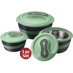 Pinnacle Servierschüssel für Salat,Suppenteller ? Thermo-Schüssel mit Deckel ? tolle Schüssel für Urlaub, Abendessen und Party ~ 3er Set ~ grün