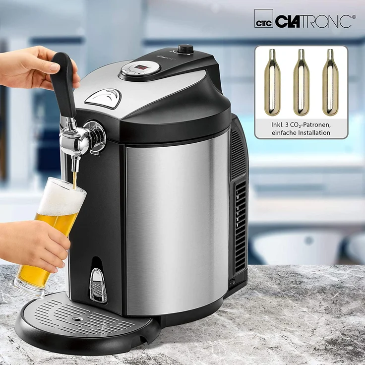 Clatronic BZ 3740 Bierzapfanlage für alle handelsüblichen 5 Liter-Partyfässer, LED-Display zur komfortablen Temperaturregelung-Kühlung von 2°C-12°C, hochwertiges Edelstahlgehäuse – Bild 7