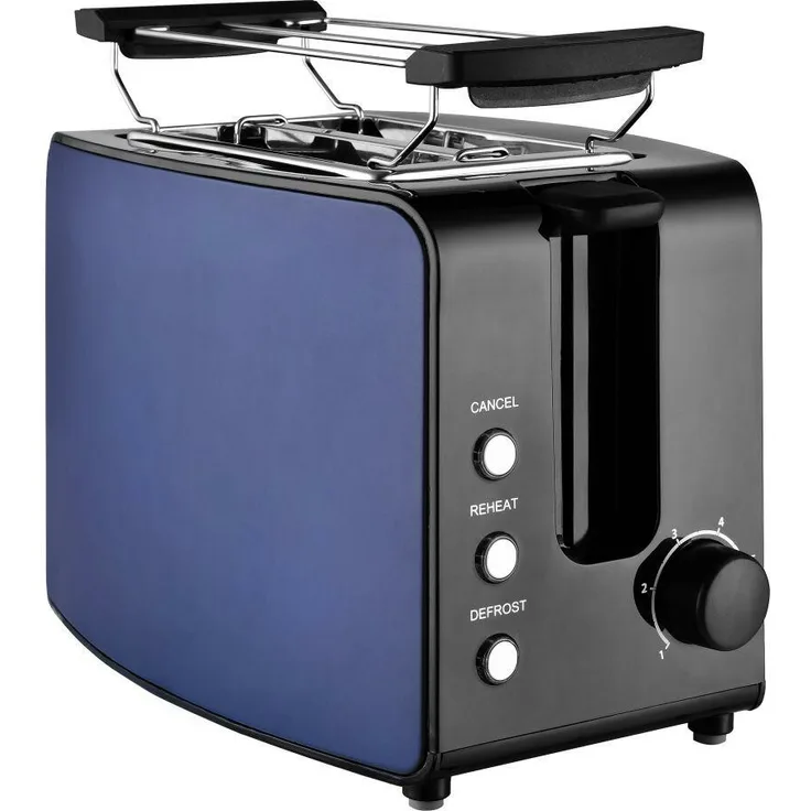 Kalorik TKG TO 1220 BU Design-Edelstahltoaster mit Stopp- Auftau- und Aufwärmfunktion, 850, metallic Dunkelblau