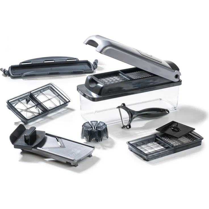 Genius Nicer Dicer Plus (12 Teile) Gemüseschneider Zwiebelschneider Pommesschneider Obstschneider Allesschneider - Würfeln-Stifteln-Schneiden-Schälen-Aufbewahren – Bild 1