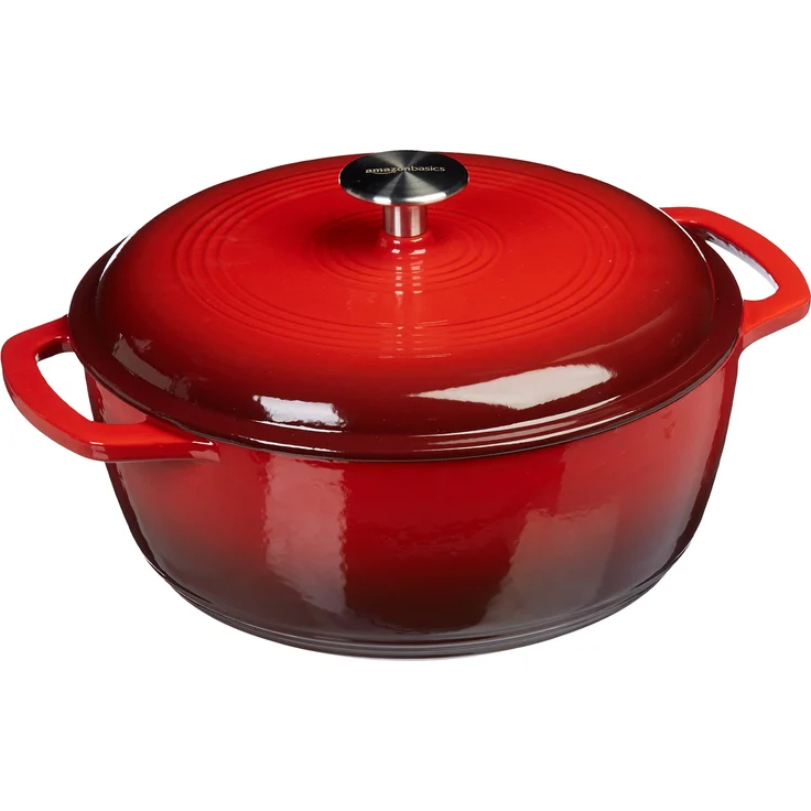 AmazonBasics Bräter Schmortopf aus emailliertem Gusseisen, 5,67 l, Rot – Bild 1