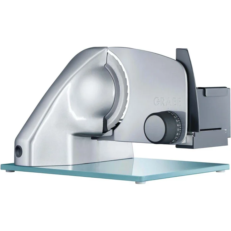 Graef Vivo V 20 Allesschneider, 170W, elektrisch, freitragend, 170 mm Wellenschliffmesser, gezahntes Edelstahlmesser, inkl. MiniSlice-Aufsatz, Kindersicherung, silber – Bild 1