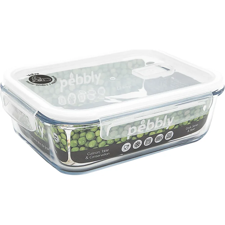 Pebbly pkv-1500rb flach-Box rechteckig aus Glas 1500 ml Glas transparent 22,9 x 17,4 x 7,6 cm