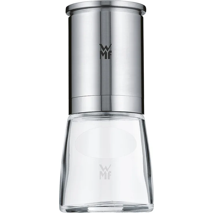 WMF De Luxe Salz und Pfeffermühle, unbefüllt, Cromargan Edelstahl Glas, Keramikmahlwerk, Mühle für Salz, Pfeffer, Chillischoten, H 14 cm