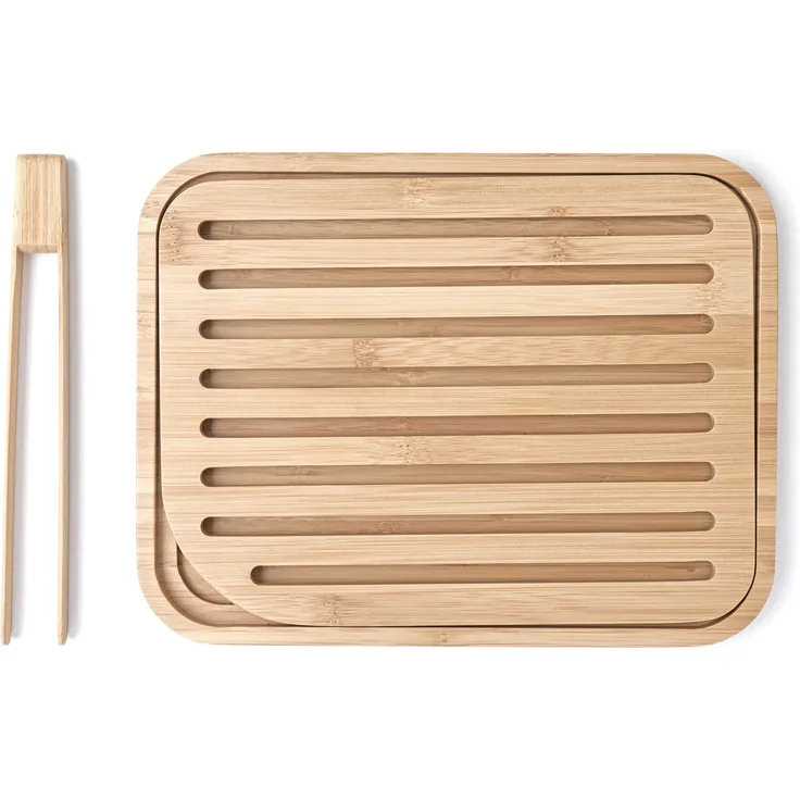 Pebbly nba055 Set Brotschneidebrett und Toastzange, Bambus beige 26 x 20 x 2 cm 2 Einheit (S)