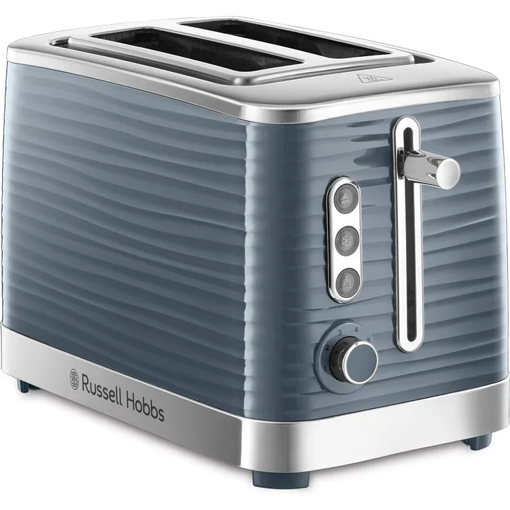 Russell Hobbs Toaster Inspire grau, 2 extra breite Toastschlitze, inkl. Brötchenaufsatz, 6 einstellbare Bräunungsstufen + Auftaufunktion, 1050W, Hochglanz-Kunststoff 24373-56 [Amazon Exklusiv]