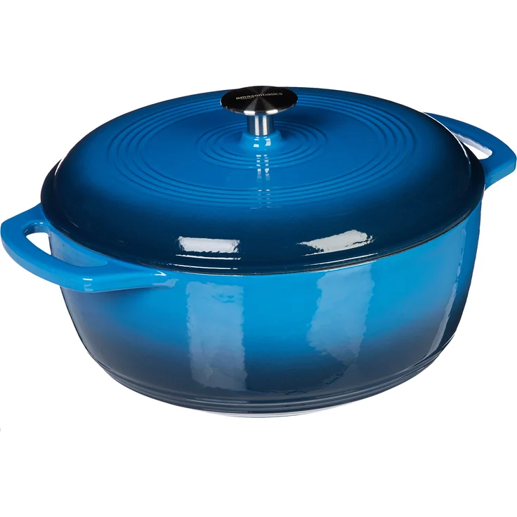 AmazonBasics Bräter Schmortopf aus emailliertem Gusseisen, 5,67 l, Blau – Bild 1