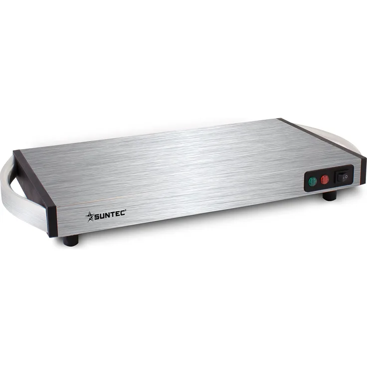 SUNTEC Warmhalteplatte WHP-8472 cordless [Ideal zum Warmhalten von Speisen + Geschirr, robuste Edelstahl-Bauweise, schnelle Aufheizzeit (5-12 Min.), kabelloser Einsatz bis zu 1 Stunde, max. 1100 Watt]