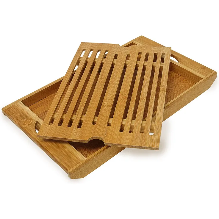 Relaxdays Brotschneidebrett aus Bambus H x B x T: ca. 3 x 37 x 21,5 cm Schneidebrett mit Krümelfach zur leichten Reinigung Brotbrett mit herausnehmbarem Krümelgitter messerschonendes Holzbrett, natur