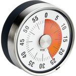 TFA Dostmann Analoger Timer Puck, 38.1028.10, Eieruhr, Küchentimer, mechanisch, zum Aufdrehen, magnetisch, grau