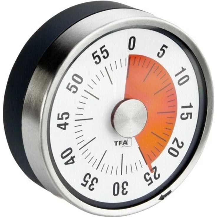 TFA Dostmann Analoger Timer Puck, 38.1028.10, Eieruhr, Küchentimer, mechanisch, zum Aufdrehen, magnetisch, grau