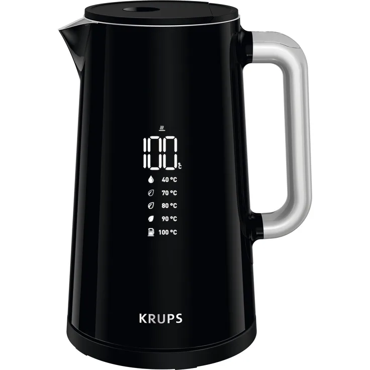 Krups Smart'n Light BW8018 Wasserkocher 1,7 l, 1800 W, mit Digitalanzeige; 5 Temperaturstufen; One-Touch-Bedienung; 360°-Sockel; Automatische Abschaltung, schwarz