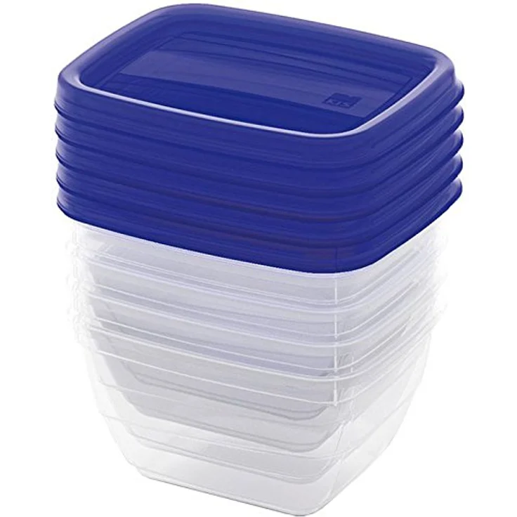 Kis 6069000 0378 02 Frischhaltedosen-Set Vedo, 5 x 0,25 L, Plastik, transparent / blau, 10,5 x 8,5 x 11,5 cm