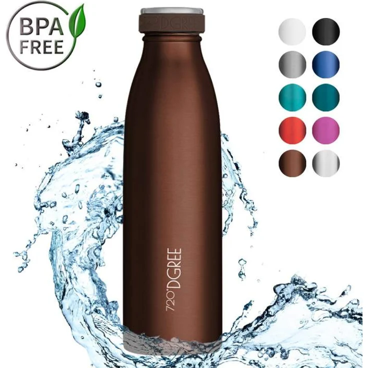 Trinkflasche Doppelwandig Edelstahl 500ml Isolierflasche 720°DGREE milkyBottle brown red – Bild 1
