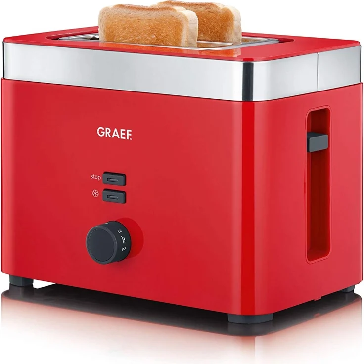 Graef TO 63 2-Schlitz-Toaster, 1000 Watt, 6 Bräunungsstufen, Kunststoff, Edelstahl, rot – Bild 1