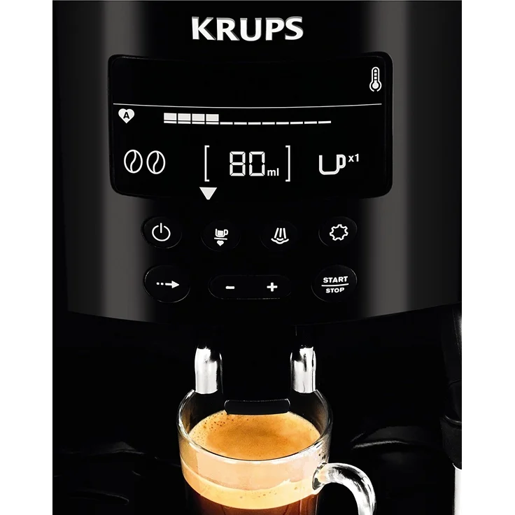 Krups Arabica Display EA8150 Kaffeevollautomat mit integriertem Mahlwerk, 1450 Watt, integrierte Reinigungsprogramme, Memory-Funktion, schwarz – Bild 3