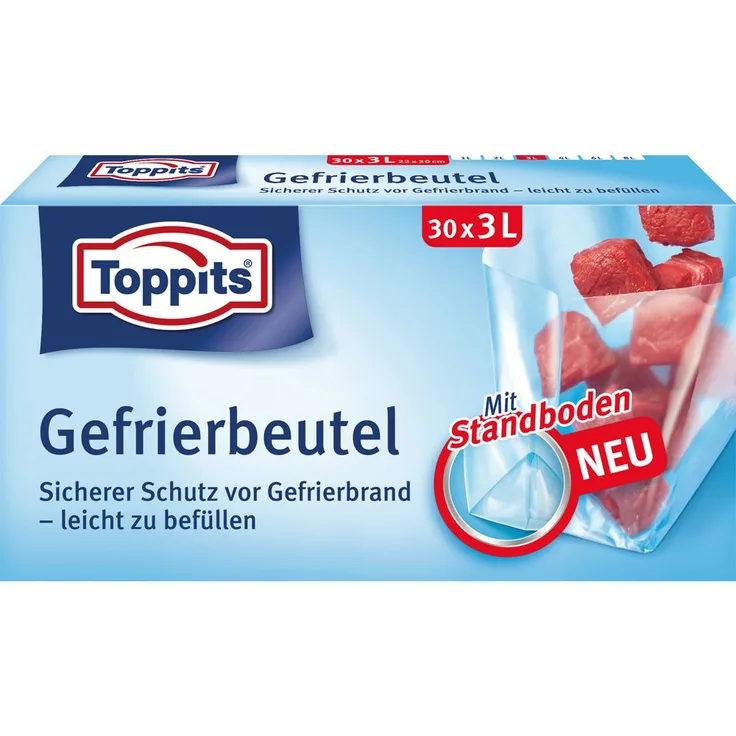Toppits Toppits Gefrierbeutel-4008871208064 mit Standboden 17x30cm 3l Inh. 30 Btl